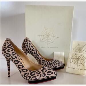 Charlotte Olympia Debbie Leopard Print Suede Platform Pumps Size 37 4.5" Italy